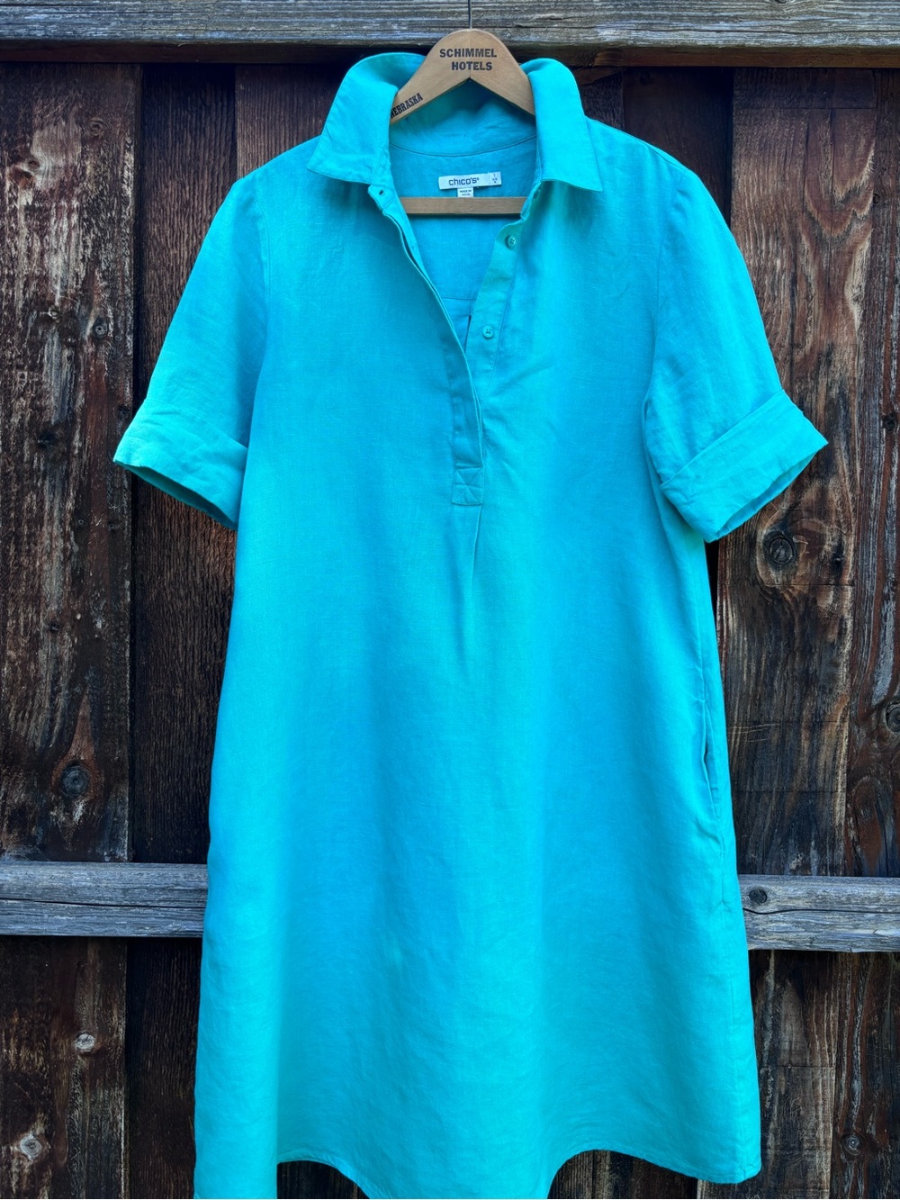 Chico's Turquoise-Cyan Linen Polo Midi Dress